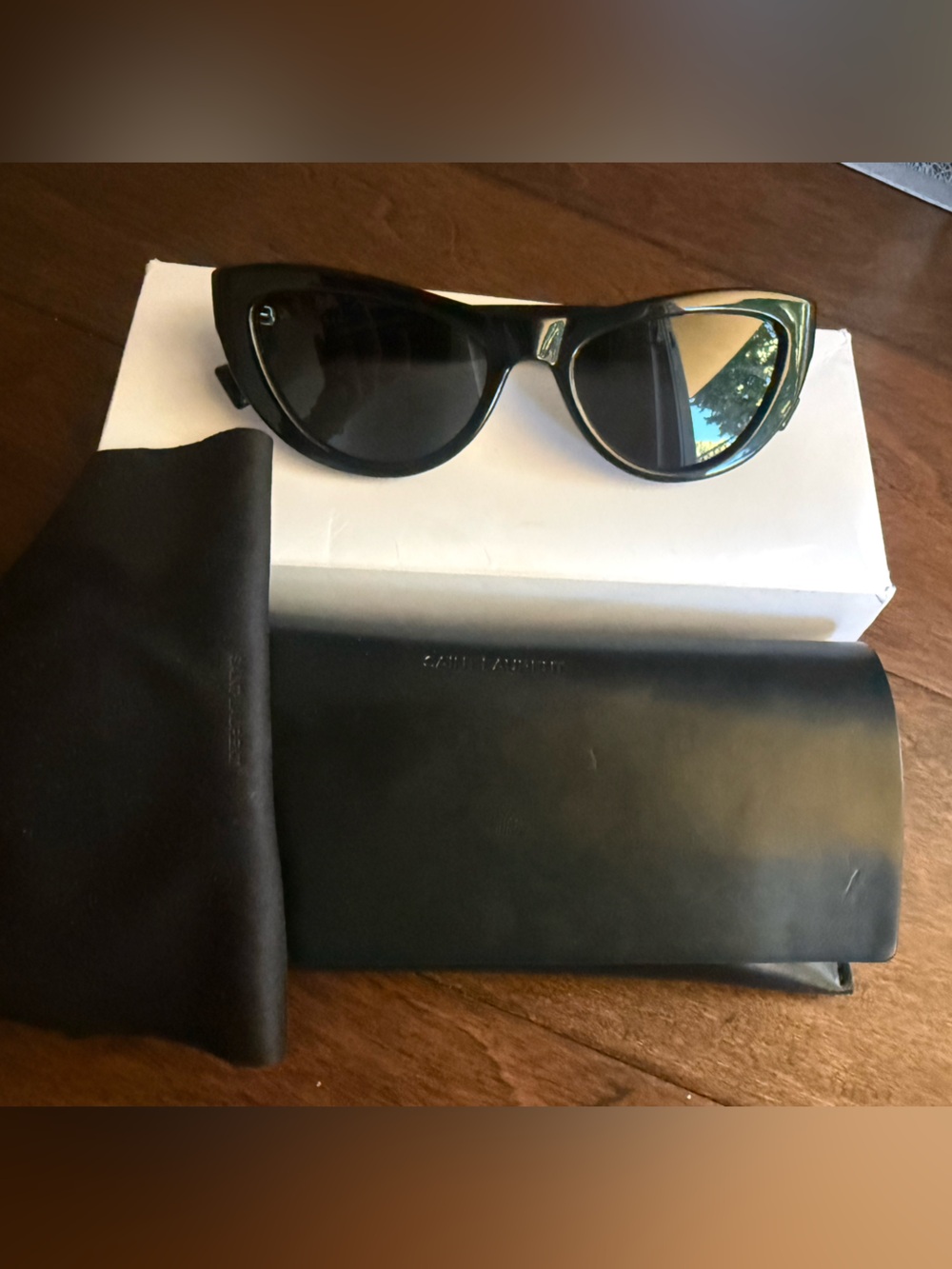 Saint Laurent Sleek Logo Cat Eye Black Sunglasses SL-676 001